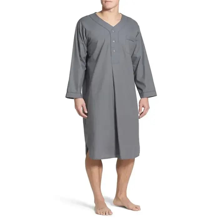 Nouveaux hommes Robe de nuit ample col en v à manches longues chemise