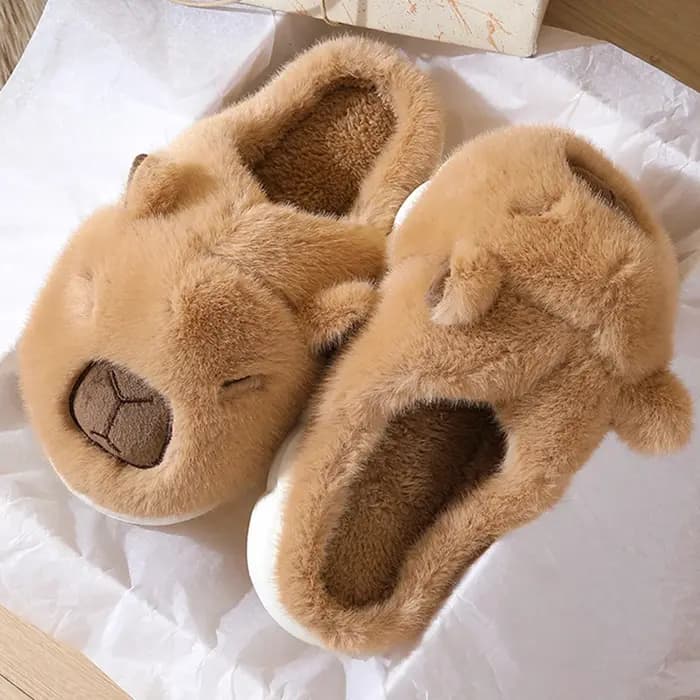 Mignon Capybara coton pantoufles femmes automne hiver intérieur semelle souple chaud fourrure diapos