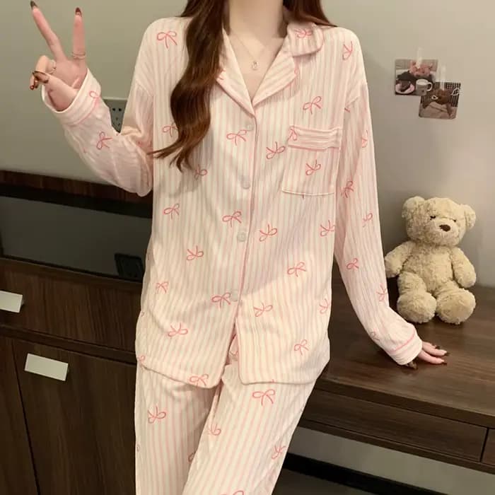 Pyjama Design Dtie avec nœud rose pour femmes