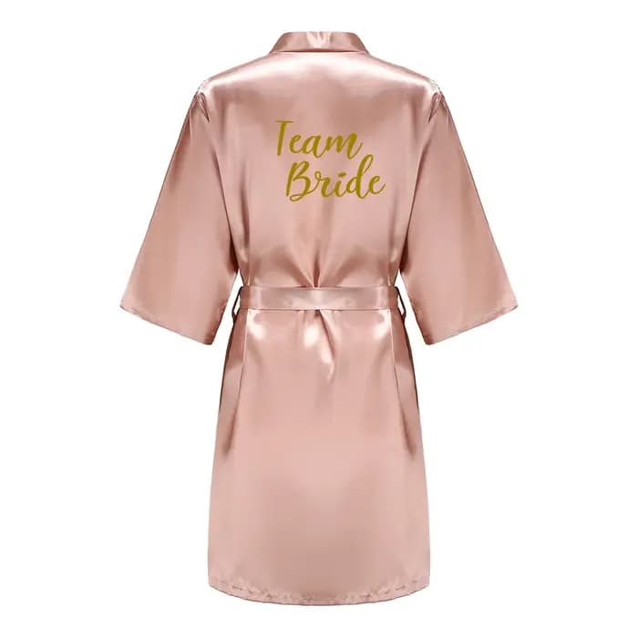 Peignoir Kimono en Satin Rose et Or pour Femme