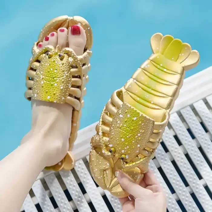 Nouveau pantoufle de homard créative femme diapositives drôles chaussures pour tongs d'été femmes doux écrevisses pantoufles unisexes grande taille 45 46