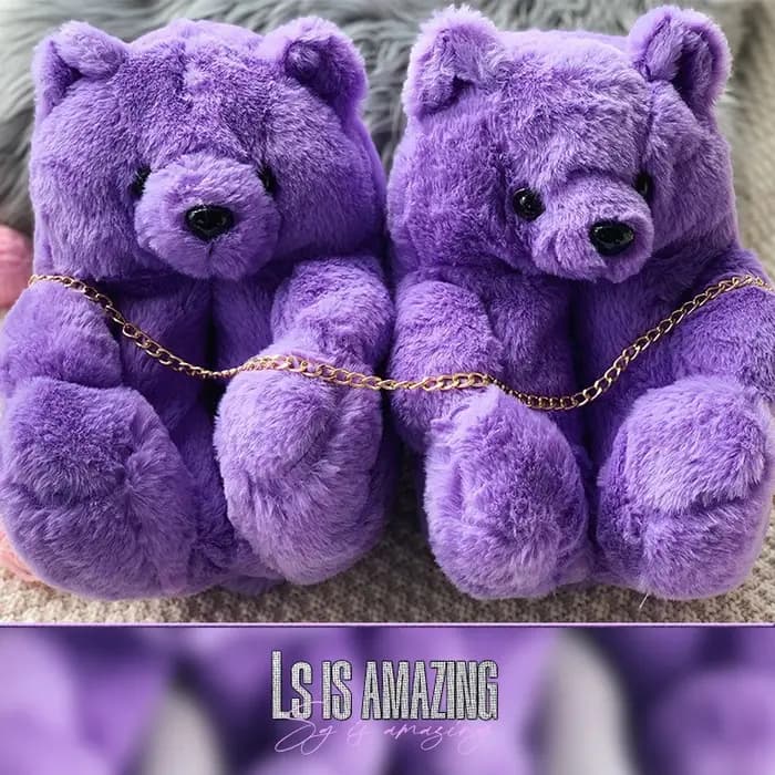 Pantoufles d'hiver en peluche ours en peluche mignonnes