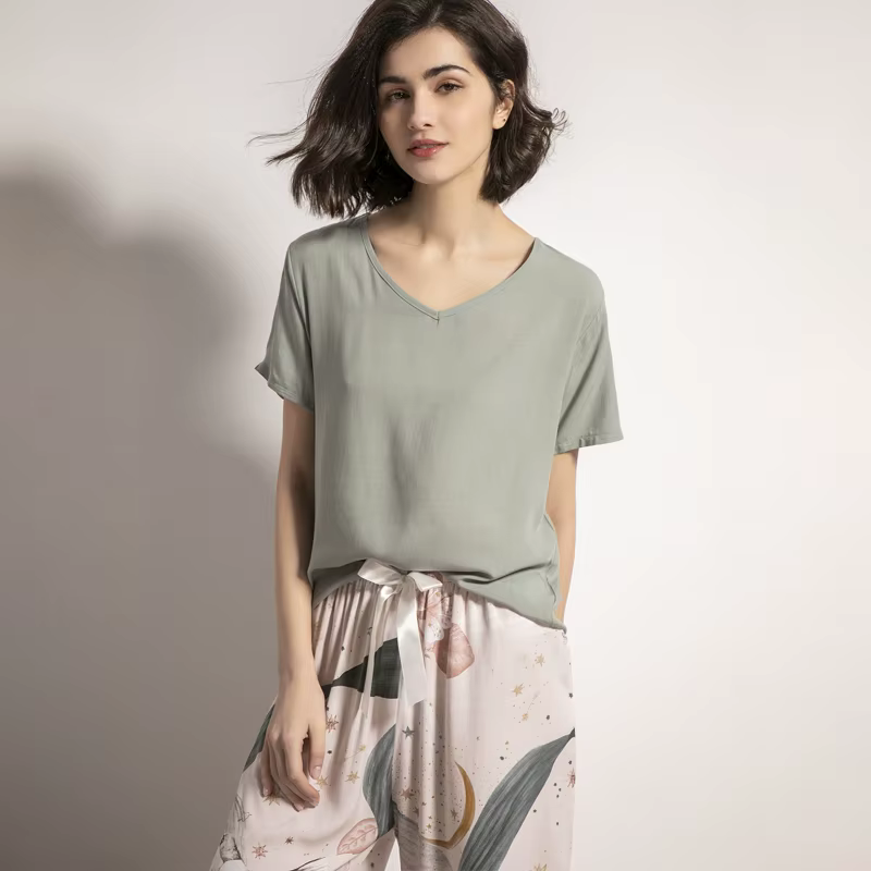Ensemble de pyjamas d'été pour femmes, vêtements de nuit décontractés pour femmes, imprimé floral, a