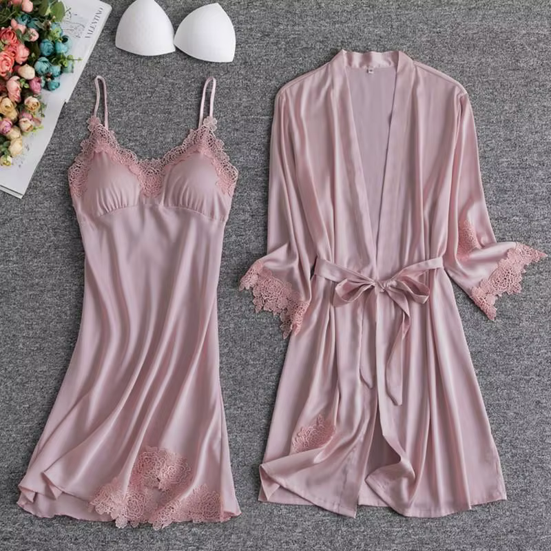 Ensemble de vêtements de nuit en Satin pour femmes, 2 pièces, Robe de mariée blanche, demoiselle d'h