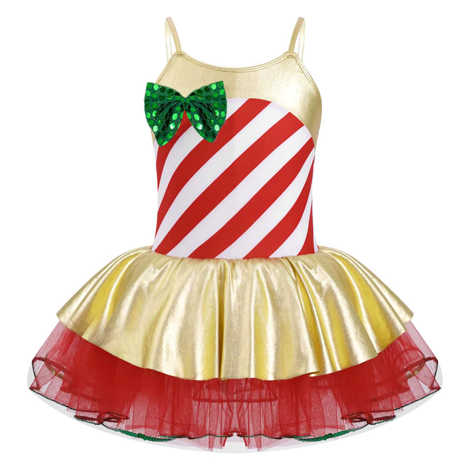 Robe de danse de Noël pour enfants, costume de fête elfe de Noël pour filles, justaucorps rayé à pai