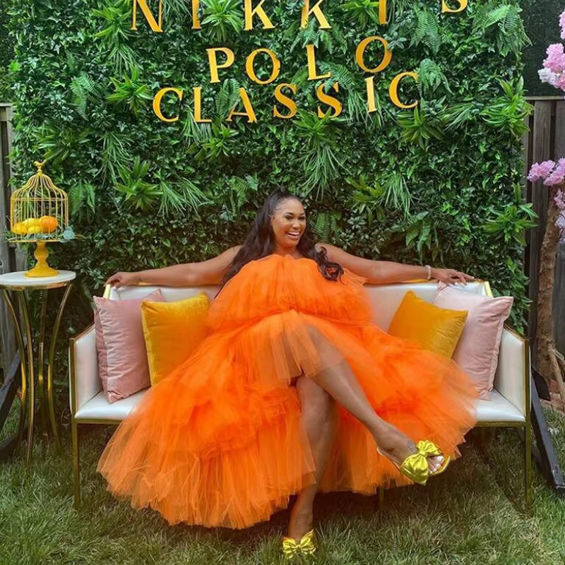 2020 mode Orange Tulle femmes Robe à volants à plusieurs niveaux Tulle robes d'été femmes hors de l'