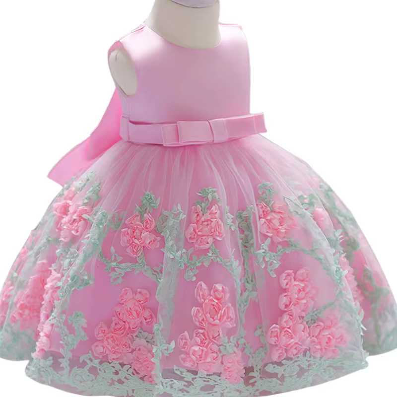 Robe brodée pour bébés filles de 6 à 24 mois, tenue d'anniversaire de première année, à fleurs perlé