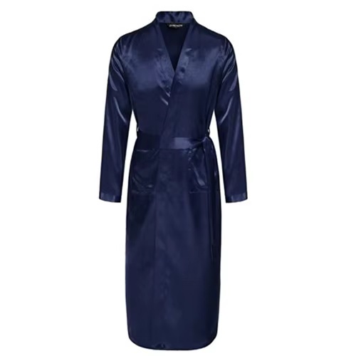 Peignoir kimono en satin bleu marine avec ceinture pour homme, chemise de nuit, vêtements de nuit, m