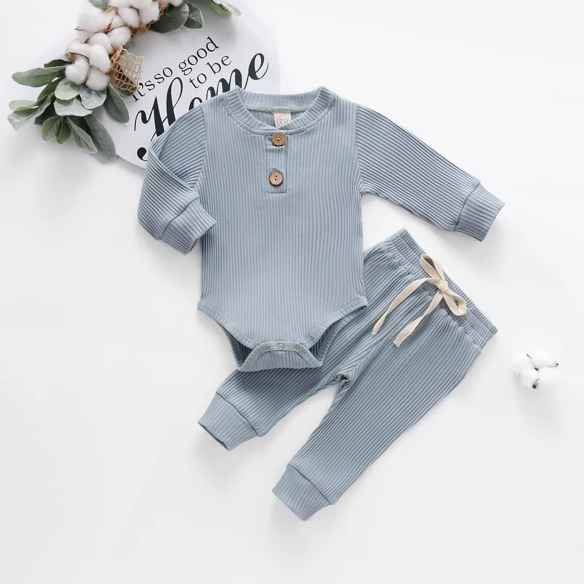 Tenue en tricot pour bébé, vêtements solides, col rond, boutons, manches longues, barboteuse + panta