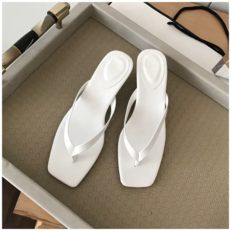 Bailamos-Pantoufles en cuir PU souple pour femmes, bande étroite, tongs à enfiler, chaussures à talo