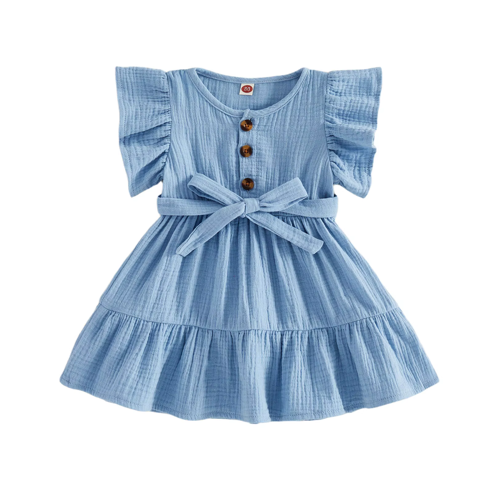 Pudcoco Robe pour fille, robe d'été à manches courtes et col rond avec ceinture pour un usage quotid