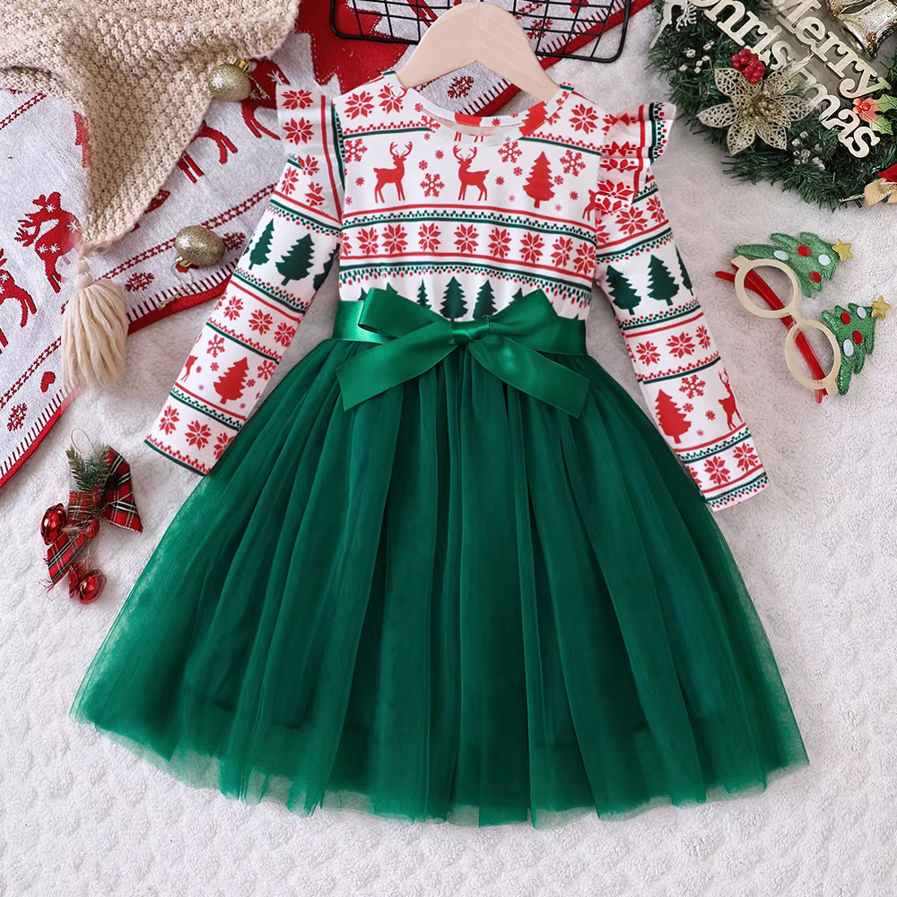 Robe de noël pour filles, tenues à manches longues, vêtements d'hiver pour petites filles, robe de s