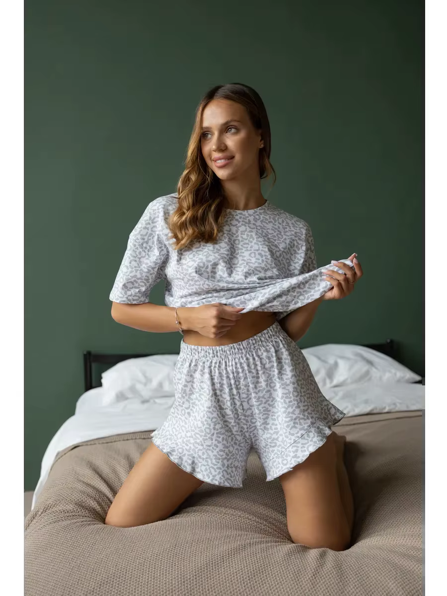 Ensemble pyjama 2 pièces pour femmes, imprimé léopard sauvage, style décontracté, doux, léger, coupe