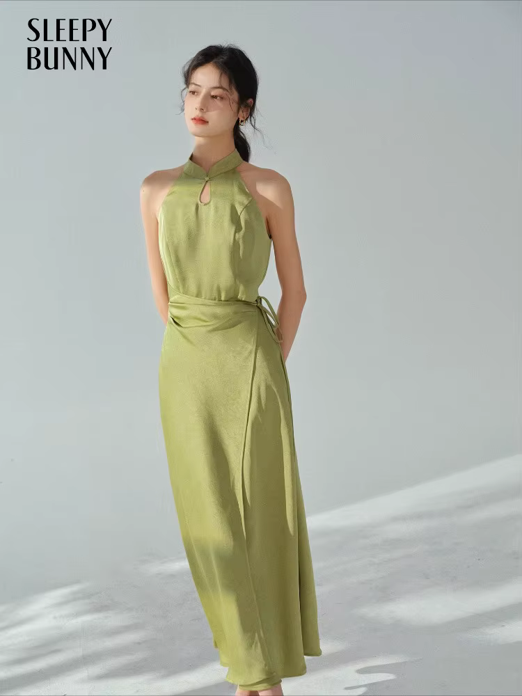 Robe longue en Jacquard élégante, Style chinois, sans manches, coupe drapée, tenue d'inspiration Vin