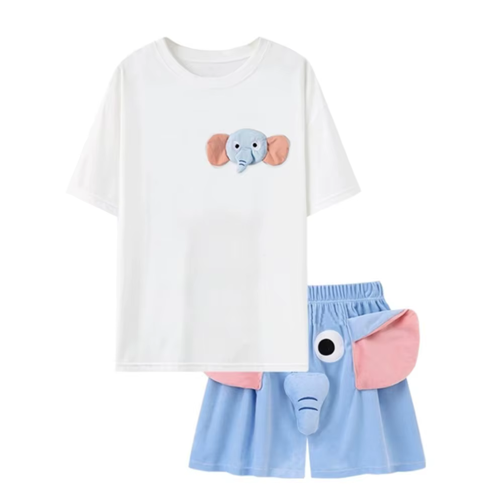 Pyjama fantaisie 3D avec oreilles d'éléphant et trompe, manches courtes, coupe ample, pour couple, d