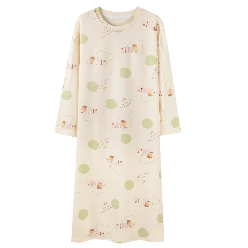Nouvelle Robe de Nuit Femme à Manches Longues 100% Coton – Chemise de Nuit