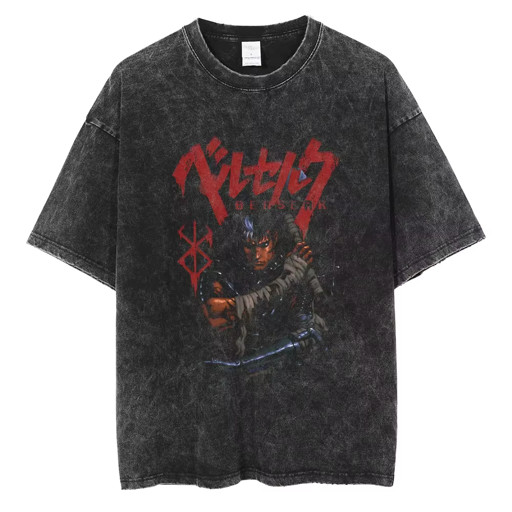 T-shirt Berserk Manga Guts Anime pour hommes et femmes, t-shirt vintage en coton lavé, vêtements déc