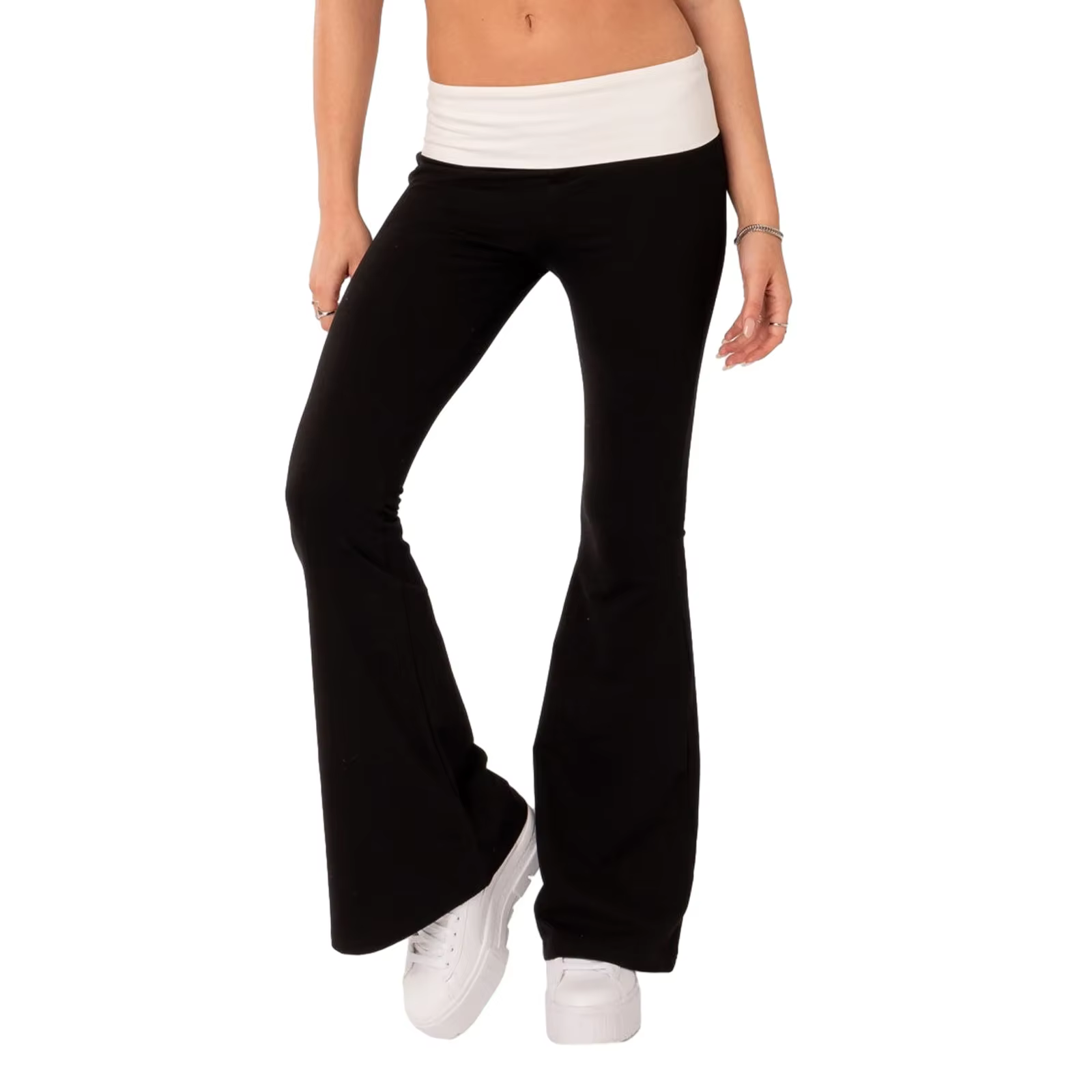 Pantalon évasé pour femmes, décontracté, couleur contrastée, créativité, taille élastique, bas de cl