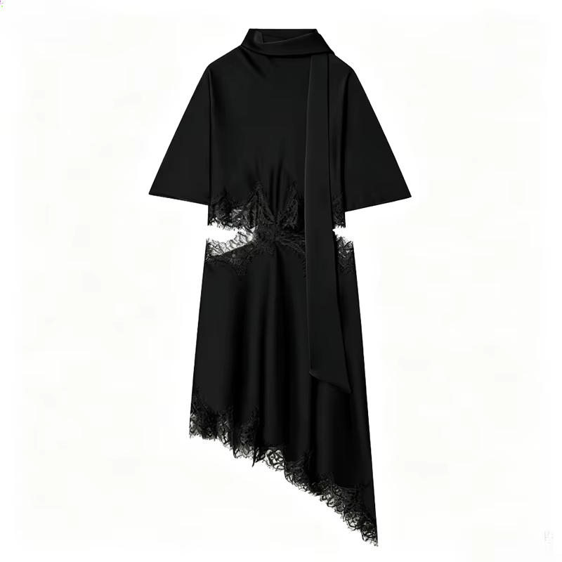 Robe courte pour femmes, mode d'été, robe asymétrique en dentelle satinée, robes sexy à découpes pou