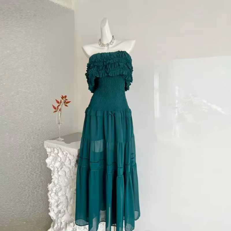 Robe longue plissée à la taille pour femme, style tube, design industriel de luxe léger, pour l'été,