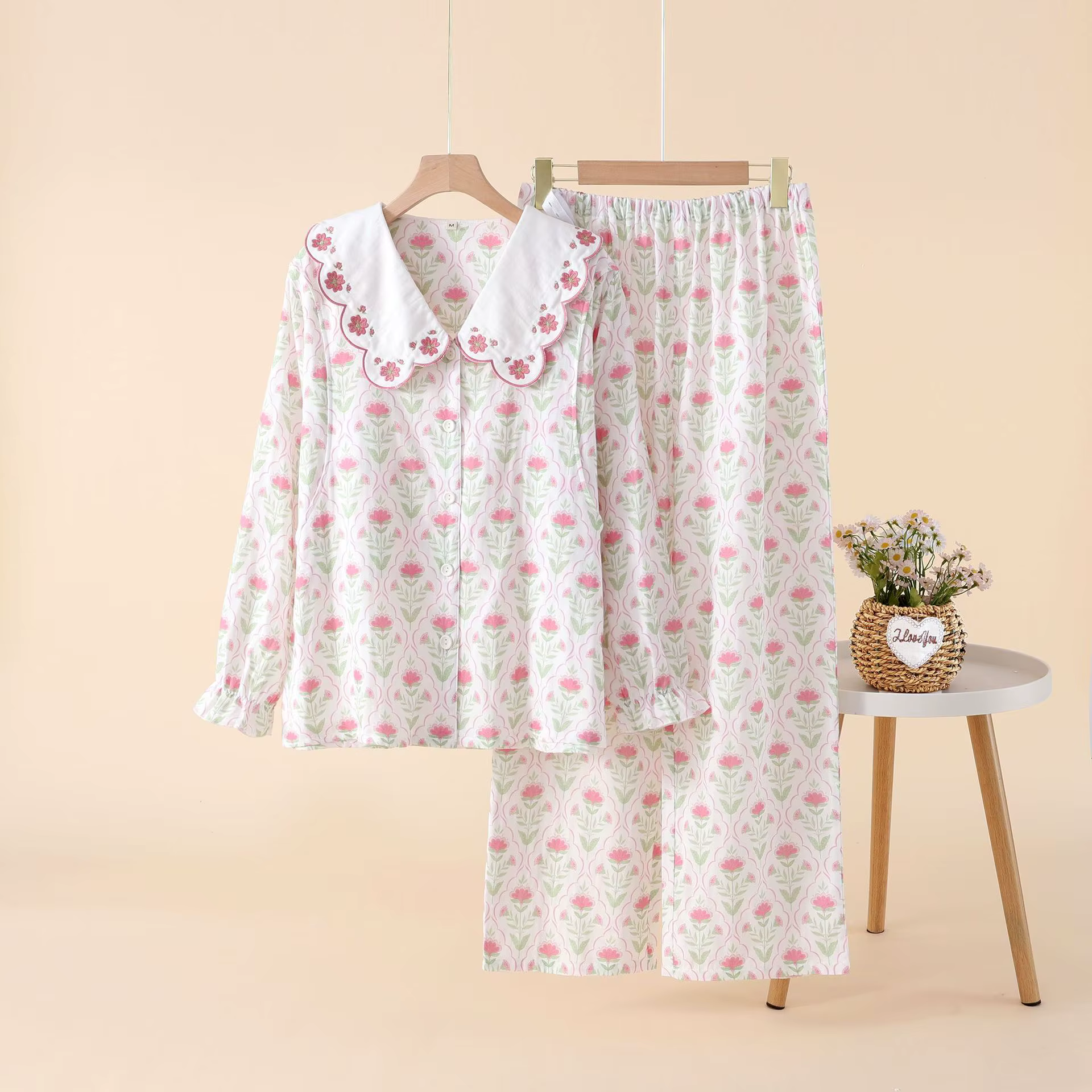 Pyjama en gaze Double couche en pur coton pour femmes, Style pastoral, taille réglable, vêtements de