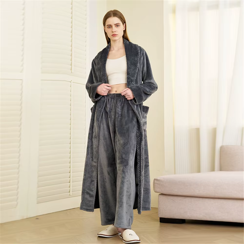 Pyjama épais en flanelle pour femmes, 2 pièces, Robe et pantalon pour Couple, ensemble hiver en velo