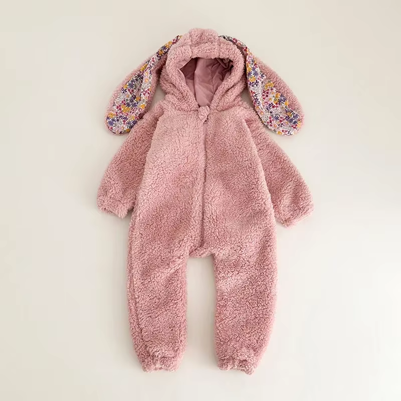 Barboteuse chaude en polaire pour bébé lapin, pyjama à capuche pour nouveau-né, combinaisons en pelu