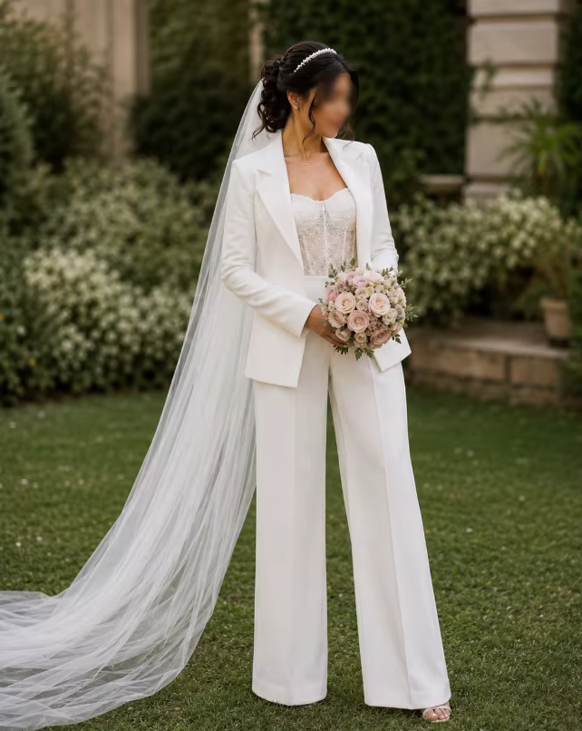 Robe de mariée trois pièces avec veste à manches longues et haut à baleines, tenue de mariée personn