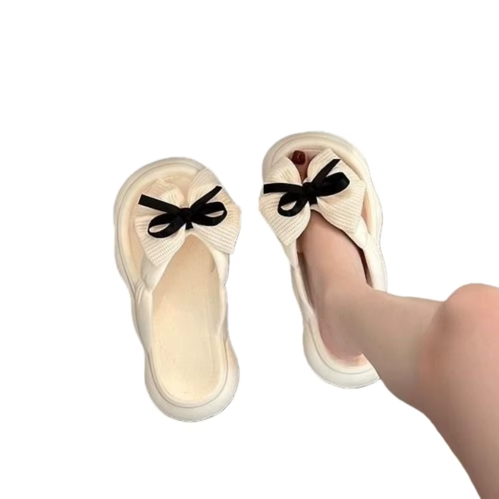 Pantoufles antidérapantes à nœud papillon, noir et blanc, sandales à nœud augmentant la hauteur, pan