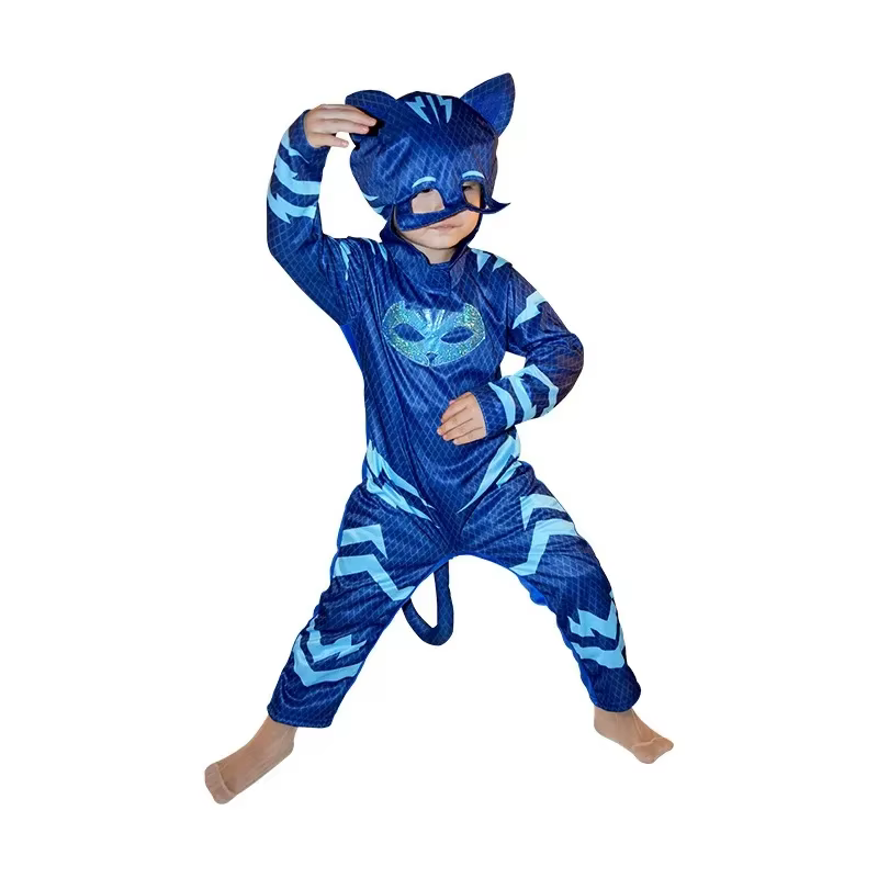 Pyjama bleu chaud garçons filles chat chien garçon Anime héros Costume avec masque Cosplay vêtements