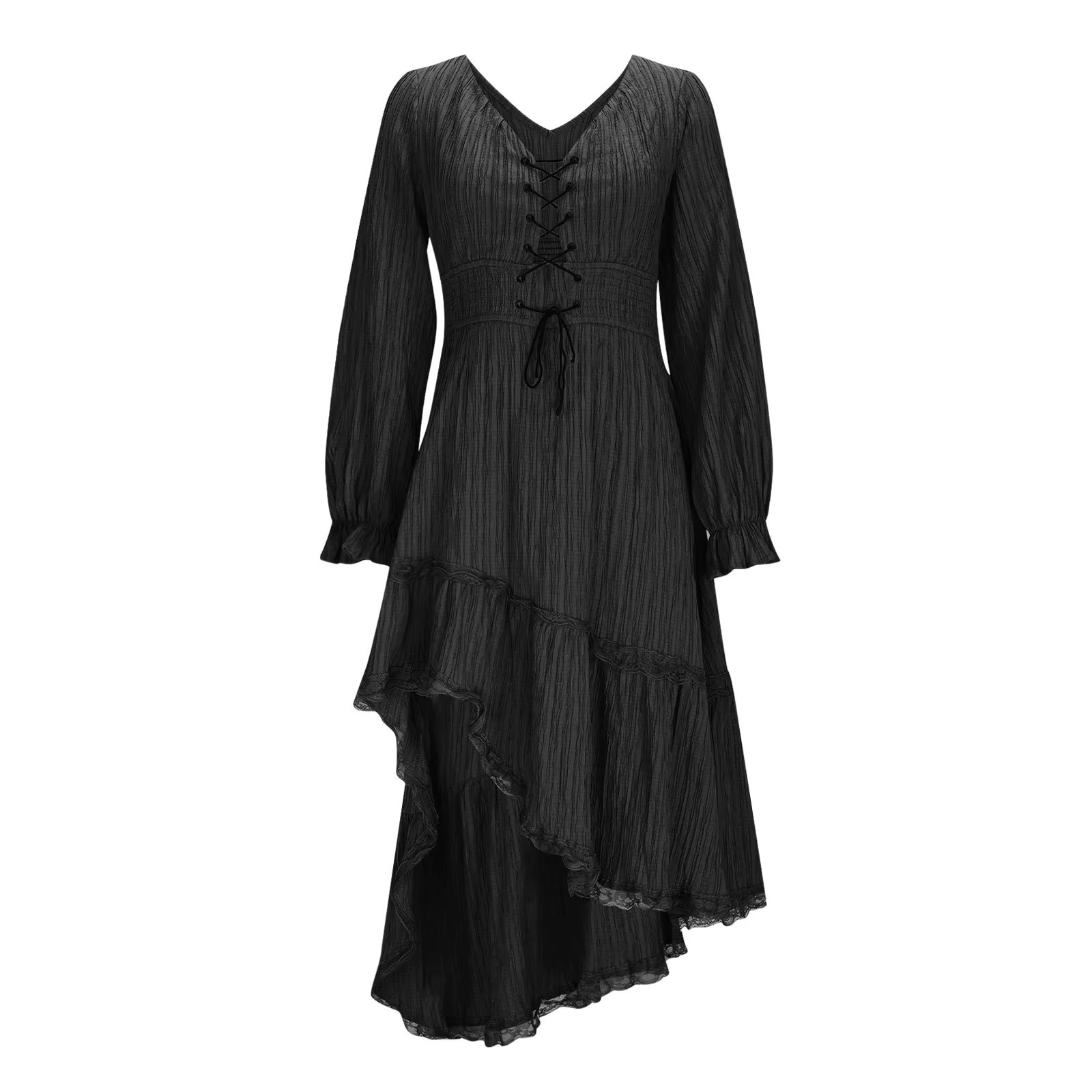 Robe mini décontractée style cowboy pour femme, à volants, asymétrique, texture froissée, style vict