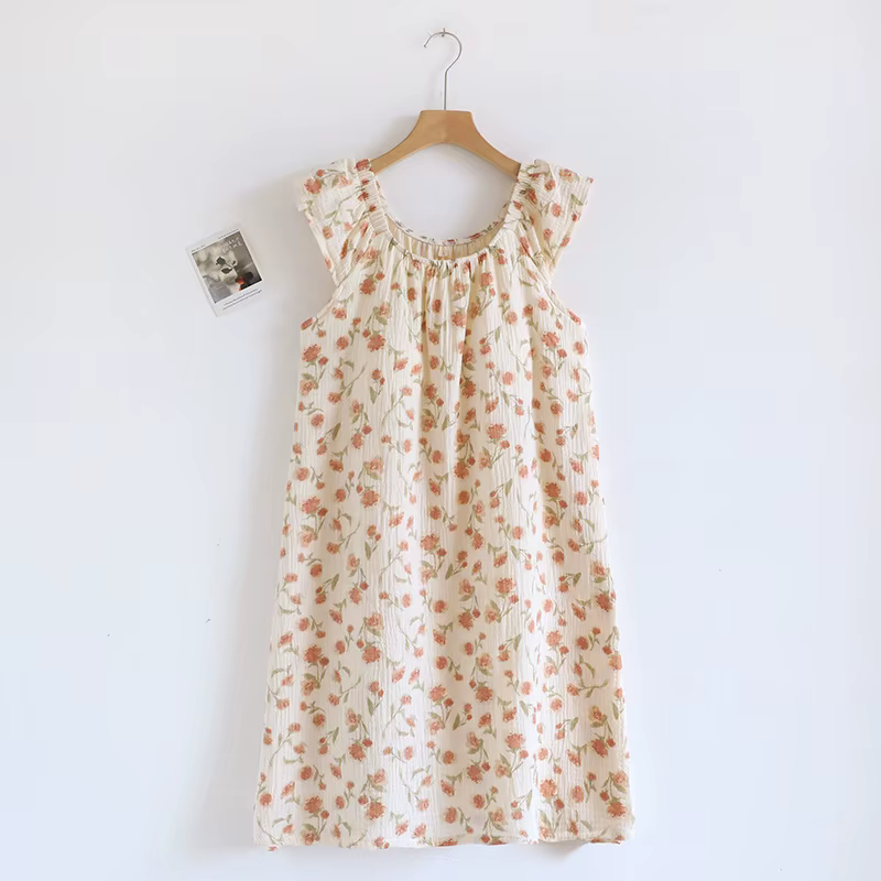 Robe de nuit mignonne et douce pour femmes, bretelles, imprimé de dessin animé, en coton, sans manch