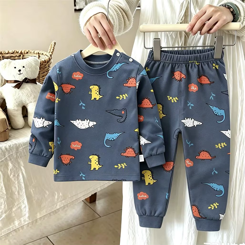 Pyjamas pour filles, ensembles de vêtements de nuit à manches longues, hauts imprimés de dessins ani