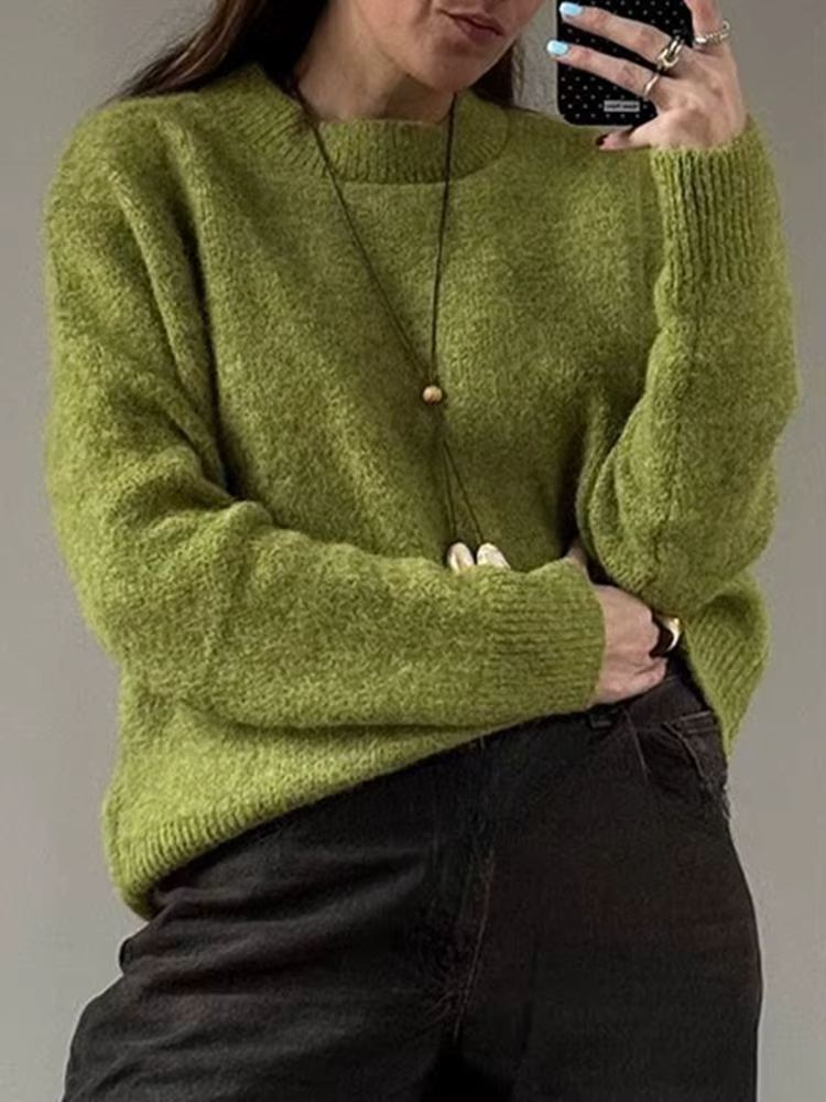 Pull d'hiver pour femme 2025 pulls chauds col rond tricots pulls en tricot ample chandails marron de