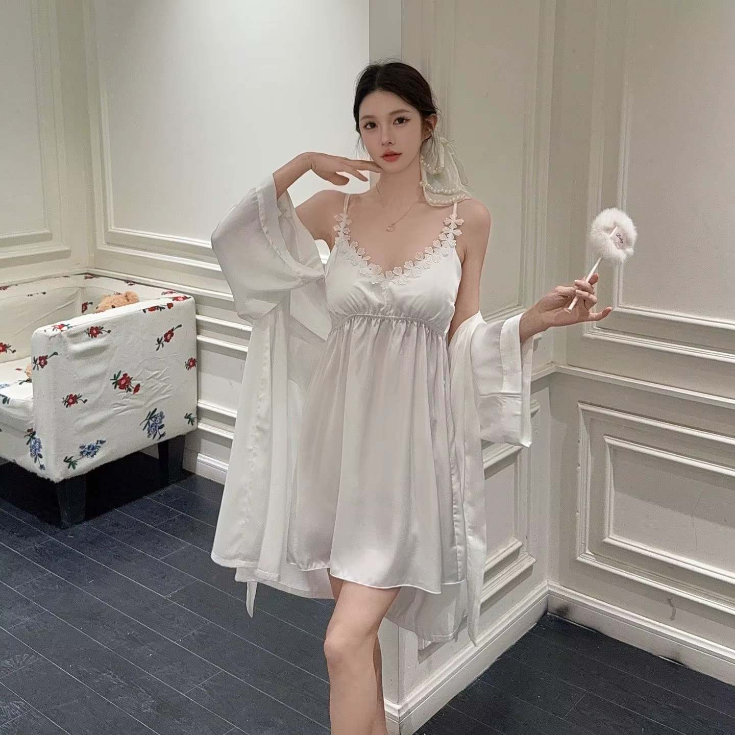 Twinset Robe ensemble été vêtements de nuit pour femmes vêtements de détente Sexy dentelle jarretell