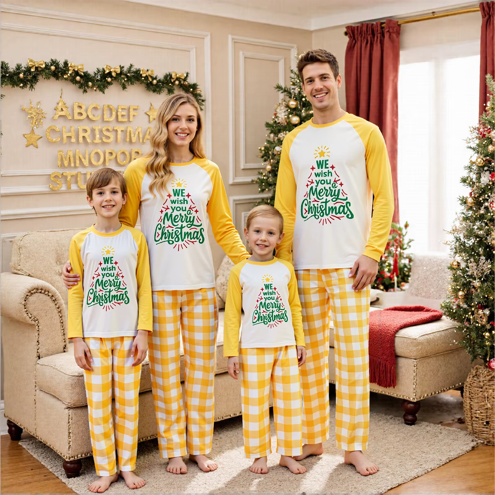 Ensembles de pyjamas de Noël pour la famille Pyjamas de Noël pour maman et enfant Pyjamas à carreaux