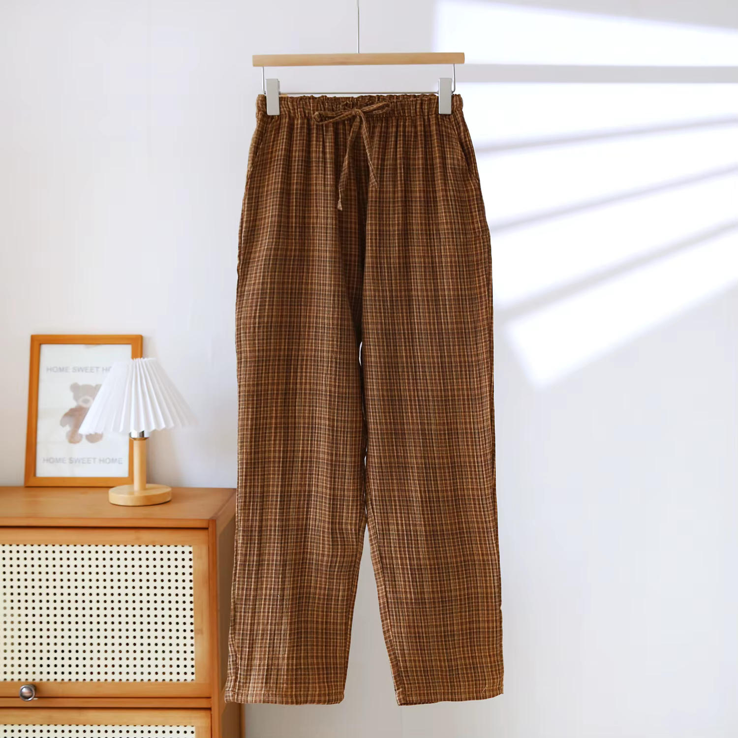 Pantalon de pyjama pour Couple, pour hommes et femmes, en coton teint à carreaux, Double couche de g