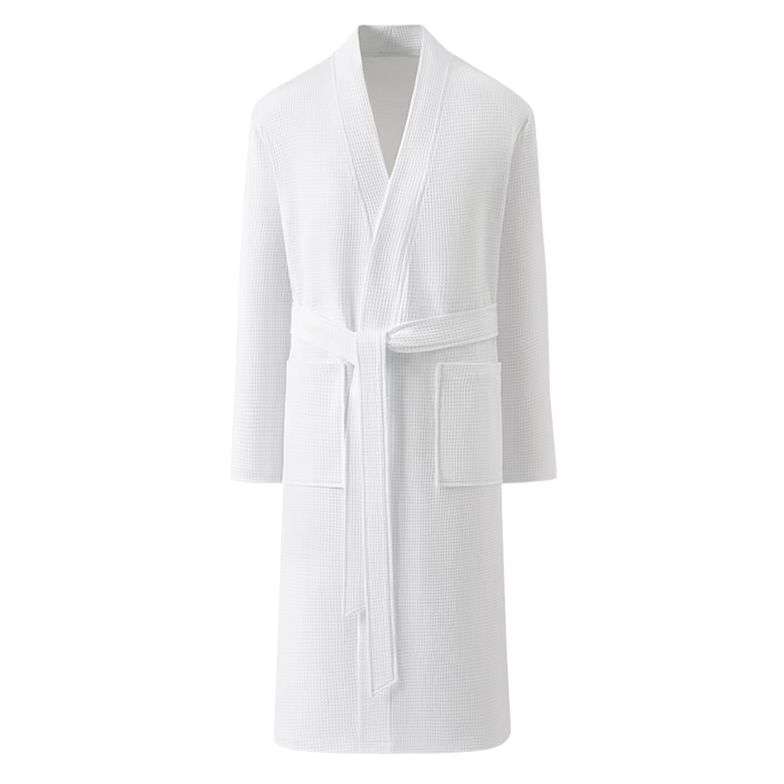 Peignoir pour hommes Premium - Tissage gaufré 100 % coton en bleu saphir avec col en V et ceinture à