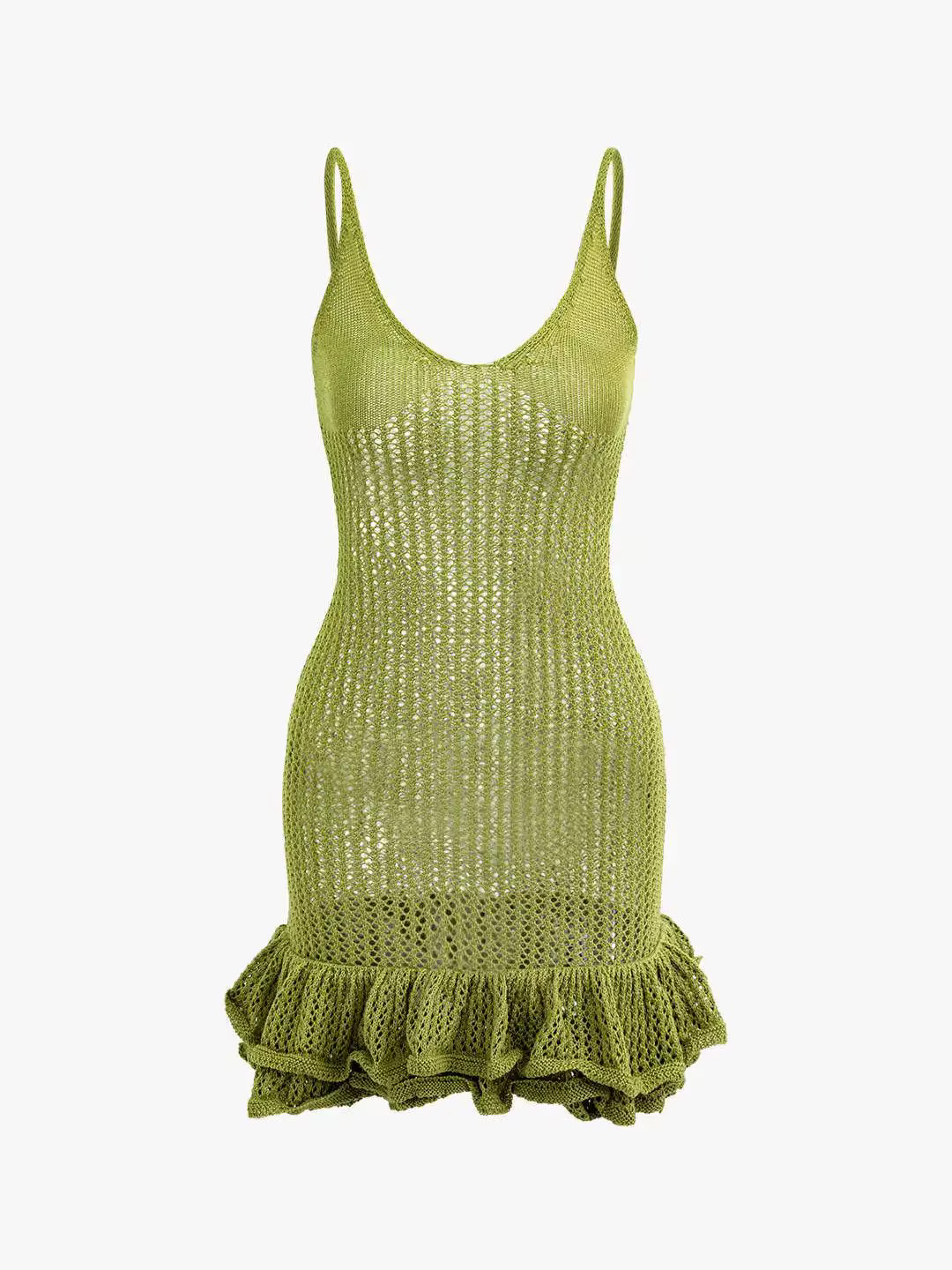 Mini robe en tricot à volants pour femmes, robe camisole à ourlet ouvert, robes en tricot au crochet