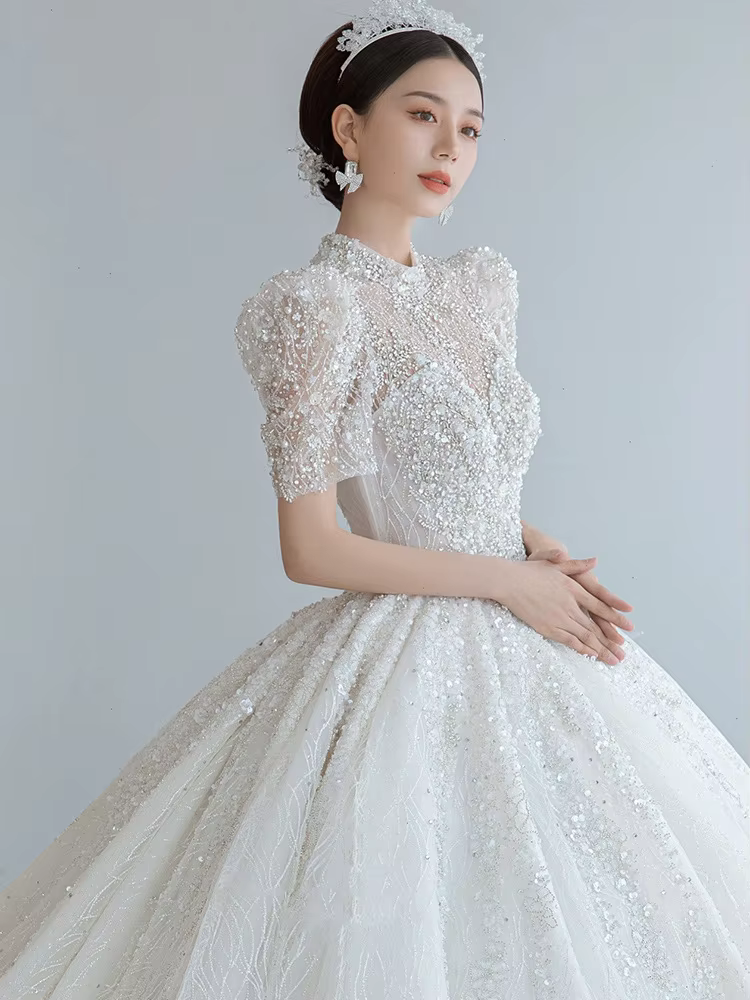 Robe de mariée princesse française, broderie de paillettes, haut de gamme, rétro, industrie lourde, 