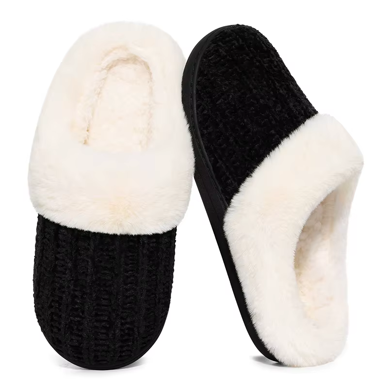 Comwarm hiver chaud tricot maison pantoufles pour femmes confortable laine doublé Chenille pantoufle