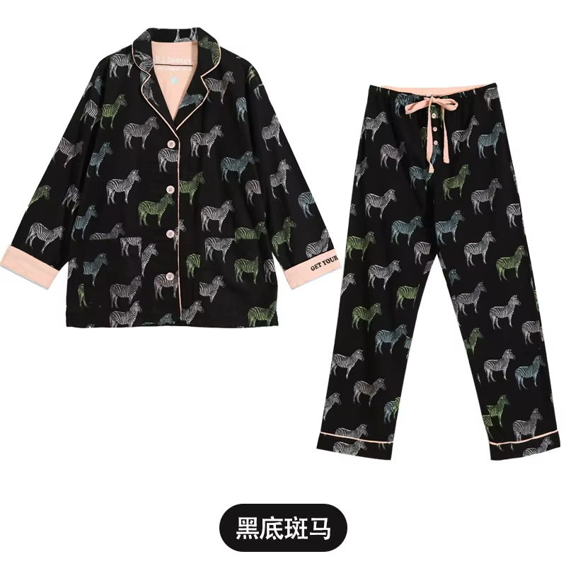 2025 pyjama costume 100% coton 2 pièces ensemble femmes imprimer dessin animé vêtements de nuit à ma