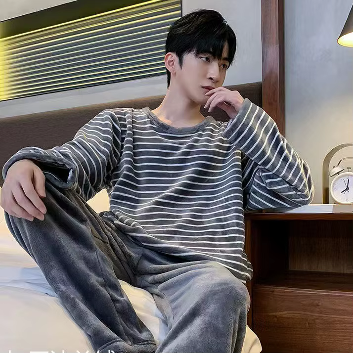 Ensemble de pyjama en polaire pour homme, collection automne-hiver – Tenue décontractée chaude et ép