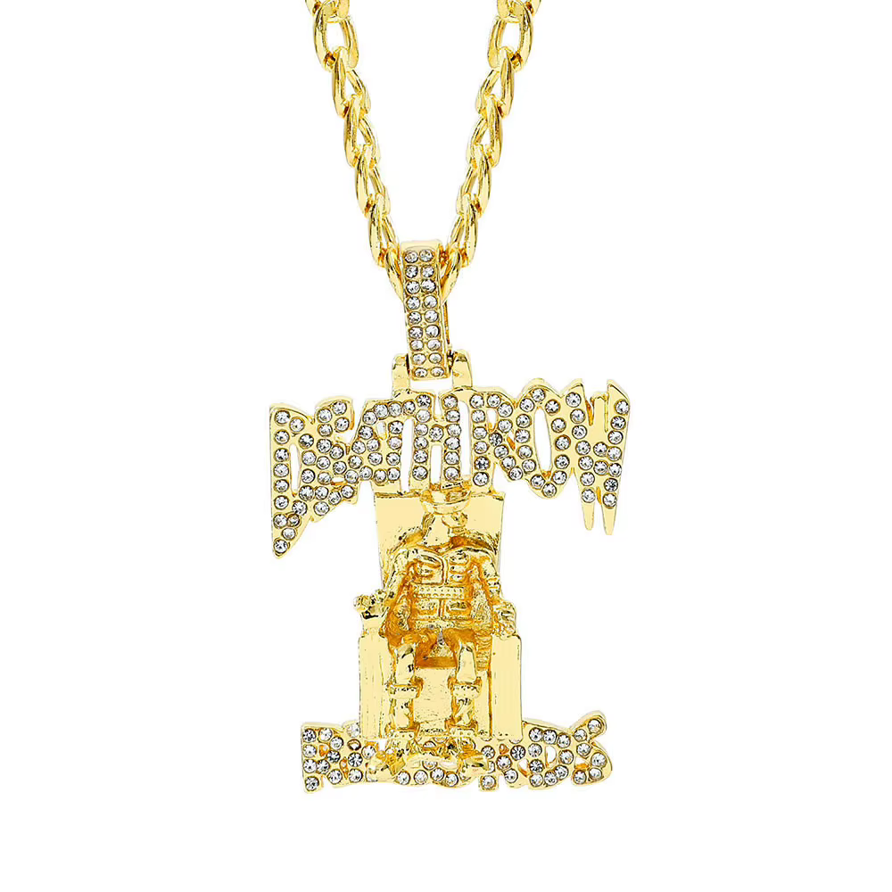 Nouveau Collier pour Homme Chaîne Cubaine Hip Hop Rap avec Pendentif Strass Prisonnier Death Row Rec