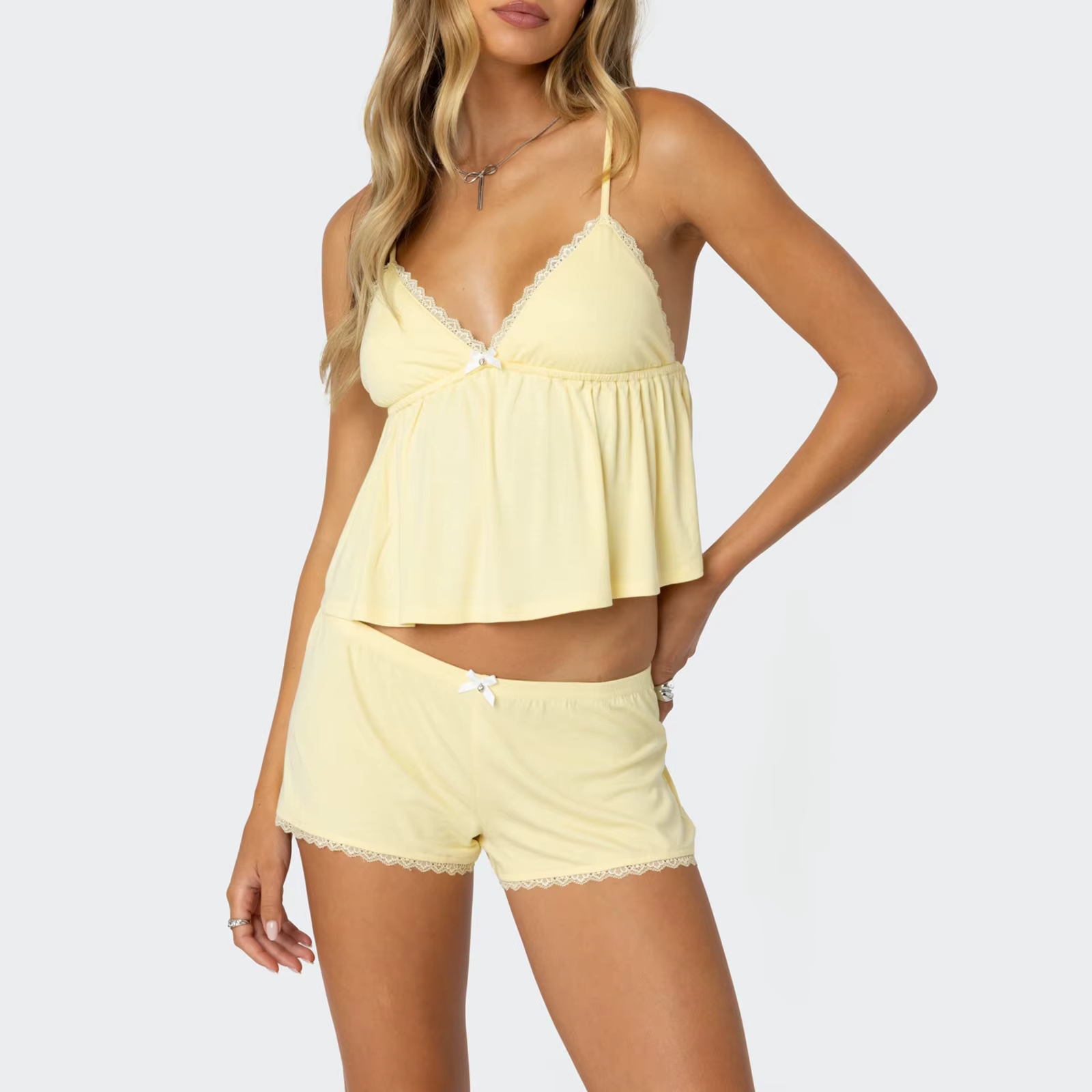 Gaono-Ensemble pyjama Y2K pour femme, haut et short précieux, vêtements de nuit mignons, garniture e