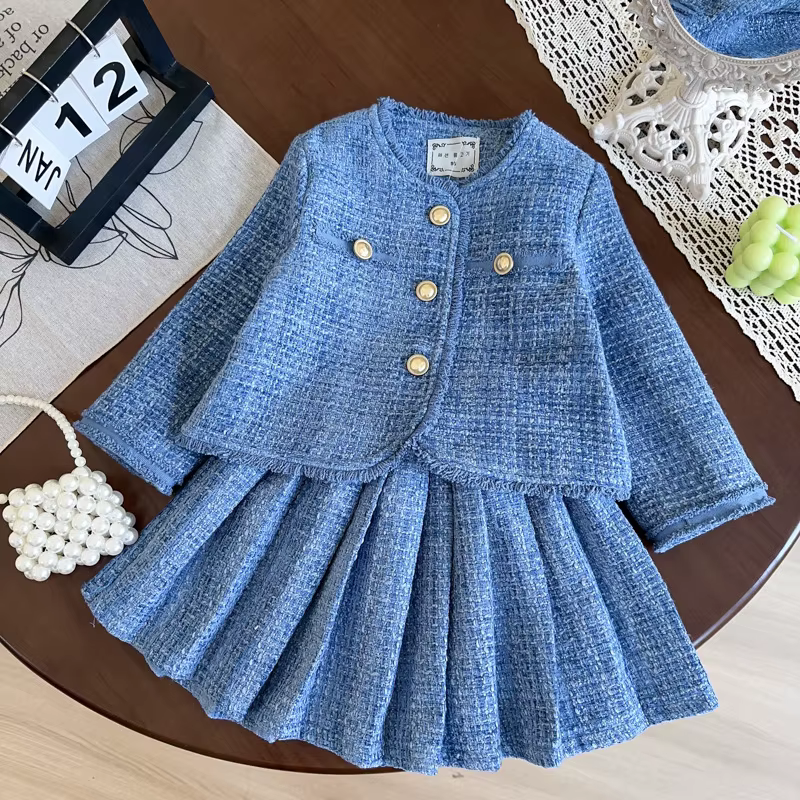 Ensemble de vêtements pour enfants, automne et hiver, veste élégante, manteau avec jupe, pour usage 