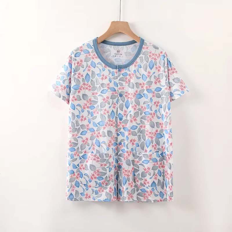 Pyjama d'été pour femmes d'âge mûr et âgées, en pur coton, à manches courtes, style fin, ample, gran