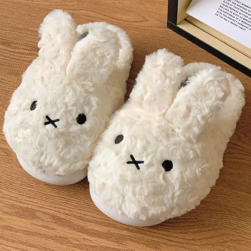 Pantoufles d'hiver en peluche Anime Miffy, dessin animé, kawaii, en coton, pour la maison, antidérap