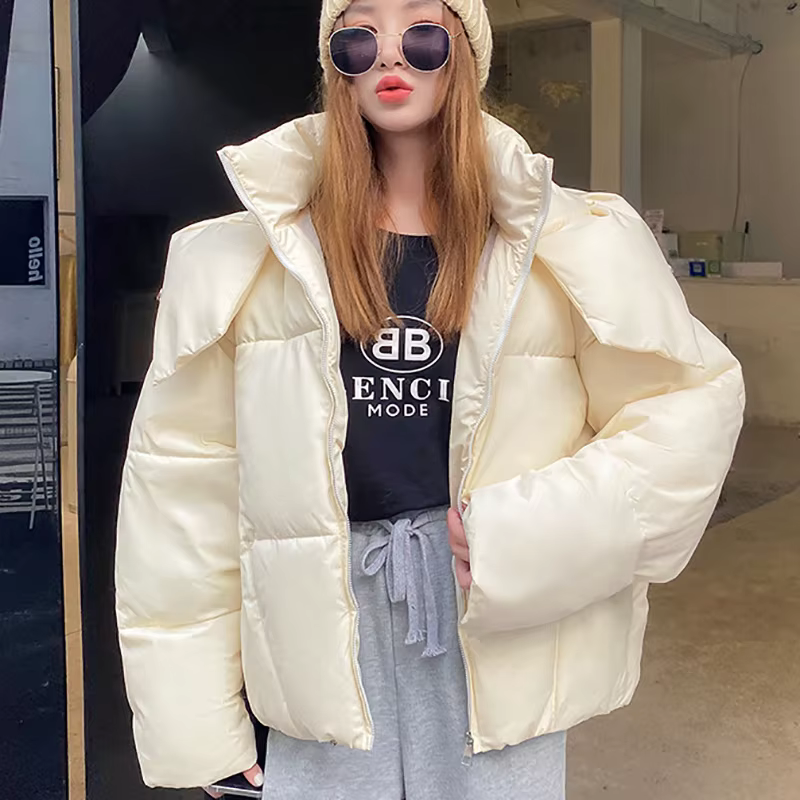 Parkas à capuche monochromes pour femmes, mini parkas minces chauds, fermeture éclair boutonnée, vêt