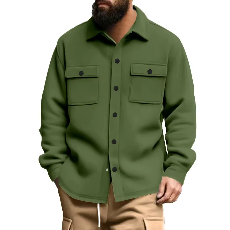 Veste doublée polaire pour hommes, coupe cintrée, col décontracté, bouton unique, couleur unie, prin